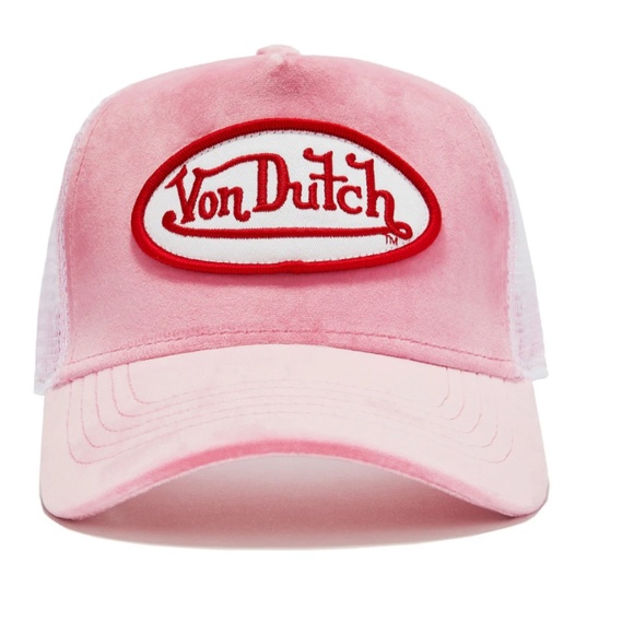 NWT Von Dutch Pink & White Velvet Snapback Trucker Hat Baseball Cap - Picture 1 of 11